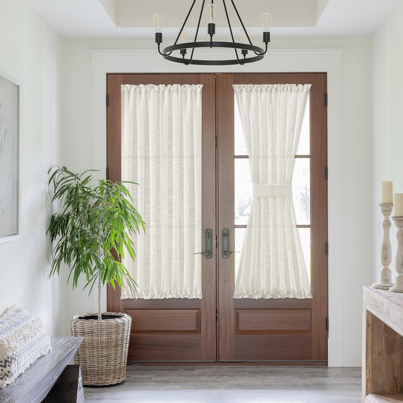 FMFUNCTEX Linen Semi Sheer French Door Panels 72 Inches Long Natural Beige Curtains for Front Glass Door Back Doors Entry Door 1 Panel - Image 2